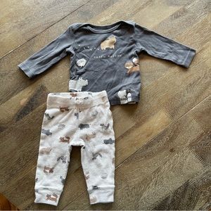 Carter’s two piece long sleeve unisex forest animal outfit